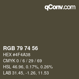 Color code: RGB 79 74 56 | qconv.com