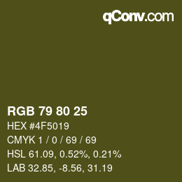 Color code: RGB 79 80 25 | qconv.com