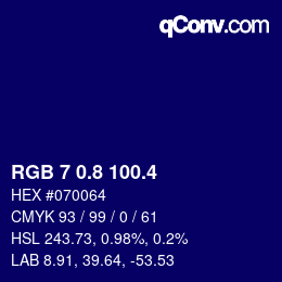 カラーコード: RGB 7 0.8 100.4 | qconv.com