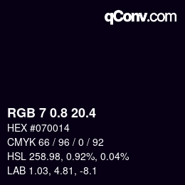 カラーコード: RGB 7 0.8 20.4 | qconv.com
