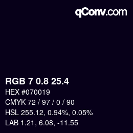 カラーコード: RGB 7 0.8 25.4 | qconv.com