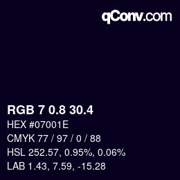 カラーコード: RGB 7 0.8 30.4 | qconv.com