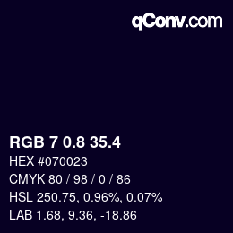 カラーコード: RGB 7 0.8 35.4 | qconv.com