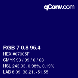 カラーコード: RGB 7 0.8 95.4 | qconv.com