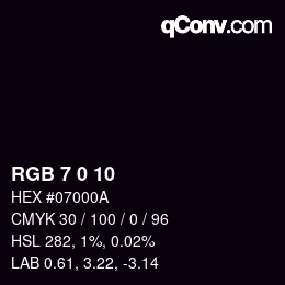 Color code: RGB 7 0 10 | qconv.com