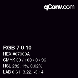 カラーコード: RGB 7 0 10 | qconv.com