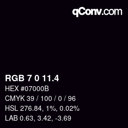カラーコード: RGB 7 0 11.4 | qconv.com