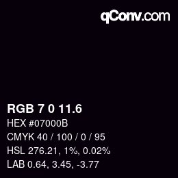 カラーコード: RGB 7 0 11.6 | qconv.com
