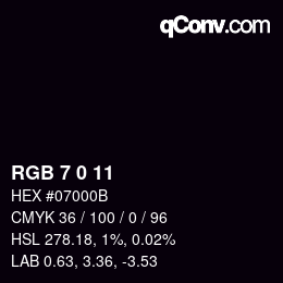 Color code: RGB 7 0 11 | qconv.com