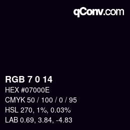 Color code: RGB 7 0 14 | qconv.com