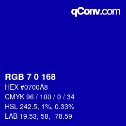 Color code: RGB 7 0 168 | qconv.com