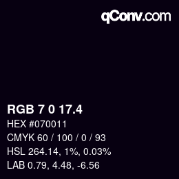 カラーコード: RGB 7 0 17.4 | qconv.com