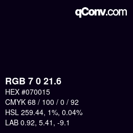 カラーコード: RGB 7 0 21.6 | qconv.com