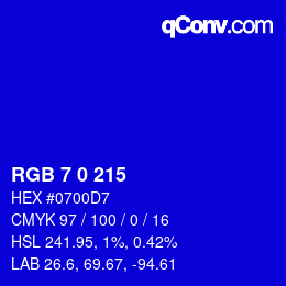 Color code: RGB 7 0 215 | qconv.com