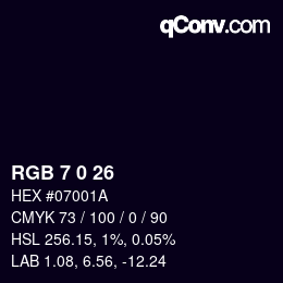 颜色代码: RGB 7 0 26 | qconv.com