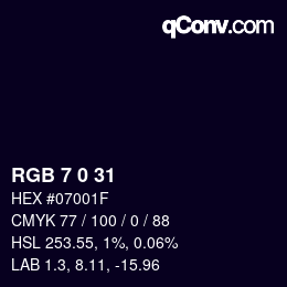 Color code: RGB 7 0 31 | qconv.com