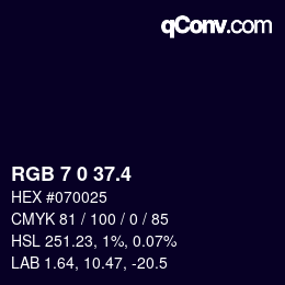 カラーコード: RGB 7 0 37.4 | qconv.com