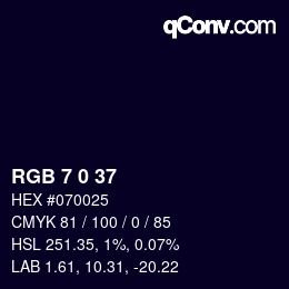 颜色代码: RGB 7 0 37 | qconv.com