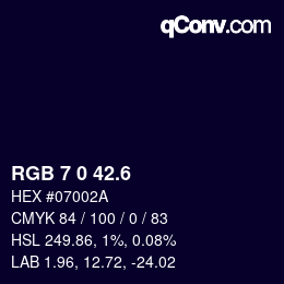 カラーコード: RGB 7 0 42.6 | qconv.com