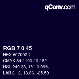 颜色代码: RGB 7 0 45 | qconv.com