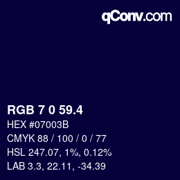 カラーコード: RGB 7 0 59.4 | qconv.com
