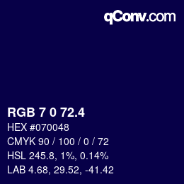 カラーコード: RGB 7 0 72.4 | qconv.com