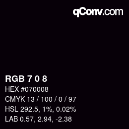 Color code: RGB 7 0 8 | qconv.com