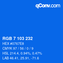 Farbcode: RGB 7 103 232 | qconv.com