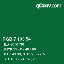Color code: RGB 7 103 54 | qconv.com