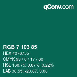 カラーコード: RGB 7 103 85 | qconv.com