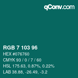 カラーコード: RGB 7 103 96 | qconv.com
