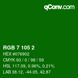 颜色代码: RGB 7 105 2 | qconv.com