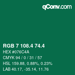 カラーコード: RGB 7 108.4 74.4 | qconv.com
