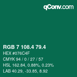 カラーコード: RGB 7 108.4 79.4 | qconv.com