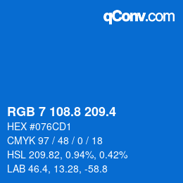 カラーコード: RGB 7 108.8 209.4 | qconv.com