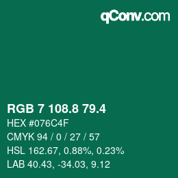 カラーコード: RGB 7 108.8 79.4 | qconv.com
