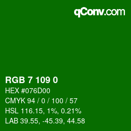Color code: RGB 7 109 0 | qconv.com