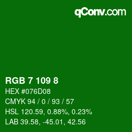 カラーコード: RGB 7 109 8 | qconv.com