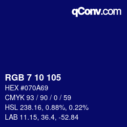 颜色代码: RGB 7 10 105 | qconv.com