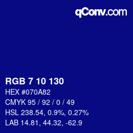 Color code: RGB 7 10 130 | qconv.com