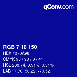 カラーコード: RGB 7 10 150 | qconv.com