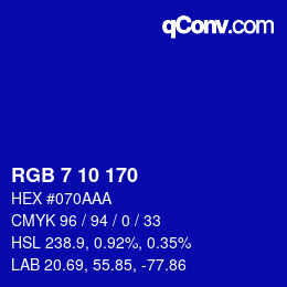 カラーコード: RGB 7 10 170 | qconv.com