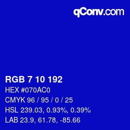 颜色代码: RGB 7 10 192 | qconv.com