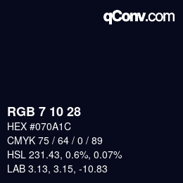 カラーコード: RGB 7 10 28 | qconv.com