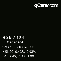 Código de color: RGB 7 10 4 | qconv.com