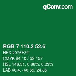 カラーコード: RGB 7 110.2 52.6 | qconv.com