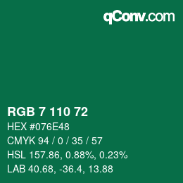 Código de color: RGB 7 110 72 | qconv.com