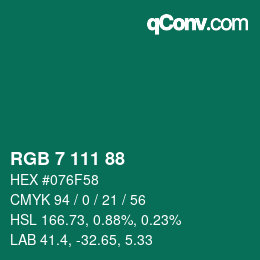 Color code: RGB 7 111 88 | qconv.com
