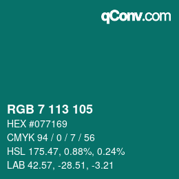 カラーコード: RGB 7 113 105 | qconv.com