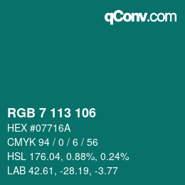 カラーコード: RGB 7 113 106 | qconv.com